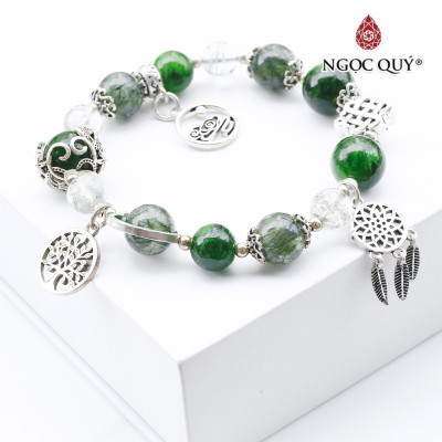 Vòng đá thạch anh tóc xanh phối diopside charm bạc mệnh hỏa, mộc - Ngọc Quý Gemstones