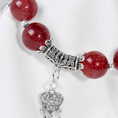 Vòng Tay Thạch Anh Dâu Phối Charm Hoa Bạc Ngọc Quý Gemstones