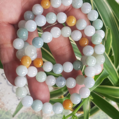 Vòng chuỗi đá Cẩm Thạch tự nhiên trắng huyết tam tài 8mm bóng đẹp Màu trắng bóng xanh vàng nữ đeo rất xinh đẹp xinh tay may mắn Vòng đá cẩm thạch tự nhiên tốt cho sức khoẻ công việc ạ