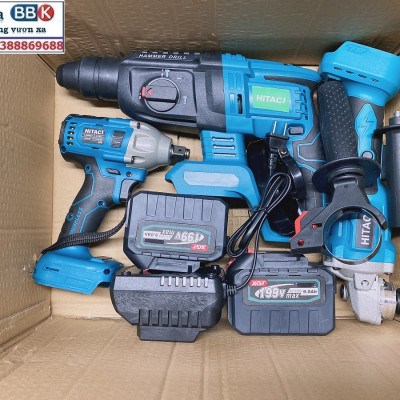 Bộ Combo 3 Trong 1 Gồm Máy Khoan Đục Bê Tông, Máy Mài Và Máy Siết Bulong Dùng Pin 199V 15 Cell, Lõi Đồng 100%, Động Cơ Không Chổi Than - Bảo Hành 1 Năm