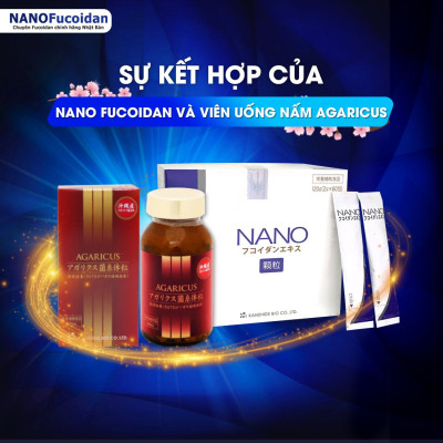 Combo Thực Phẩm Chức Năng Nano Fucoidan Hộp 30 Gói Và Viên Thể Nấm Agaricus Hộp 300v Của Nhật Bản, Phòng Và Hỗ Trợ Điều Trị Ung Thư, Cải Thiện Tình Trạng Sức Khỏe, Tăng Đề Kháng Miễn Dịch, Đường Huyết, Tình Trạng Viêm Dạ Dày, Tá Tràng