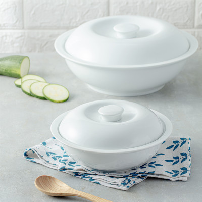 Âu cơm sứ trắng có nắp đậy- Sứ cao cấp Long Phương