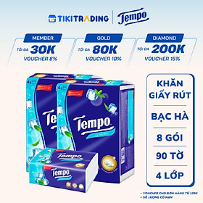 Combo 2 Lốc Khăn Giấy Gói Rút Tempo Hương Bạc Hà (Lốc 4 Gói)