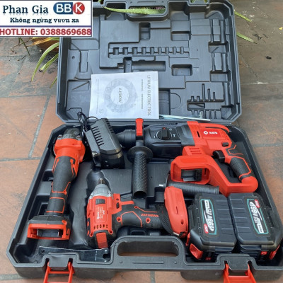 Bộ Combo 3 Trong 1 Gồm Máy Siết Bulong, Máy Mài Cầm Tay Và Máy Khoan Đục Bê Tông Dùng Pin 199V, 2 Pin 15 Cell (Bảo Hành 1 Năm)