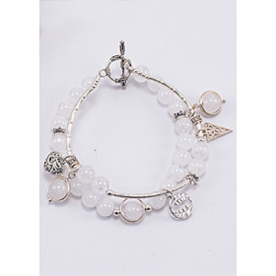 Vòng Tay Phong Thủy 2 Lines Nữ Đá Thạch Anh Ưu Linh Trắng Phối Charm Trái Tim (6mm) Mệnh Kim, Thủy Ngọc Quý Gemstones