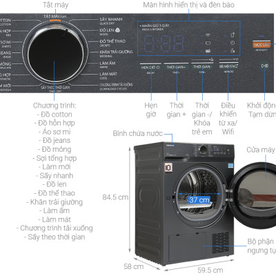 Máy sấy bơm nhiệt Toshiba 8 kg TD-T21B90HWV(MG) - HÀNG CHÍNH HÃNG - CHỈ GIAO HCM