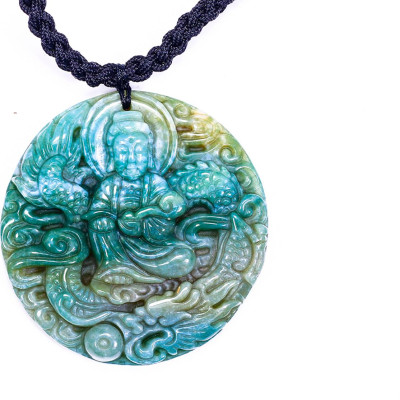 Mặt Dây Chuyền Phật Bà Quan Âm Cưỡi Rồng Đá Chalcedony đường kính 52mm mệnh hỏa ,mộc - Ngọc Quý Gemstones