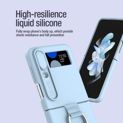 Ốp lưng iRing chống sốc silicon cho Samsung Galaxy Z Flip 4 có nắp đậy bảo vệ Camera hiệu Nillkin Camshield Silky Silicon Case - chống sốc cực tốt, chất liệu cao cấp, trang bị iring đeo tay chống rơi rớt - Hàng nhập khẩu