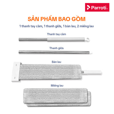 Cây Lau Nhà Tự Vắt, Bàn Lau Xoay 360 Độ, Có Tích Hợp Gạt Nước, Cây Lau Trợ Lực Parroti Magic - MG03