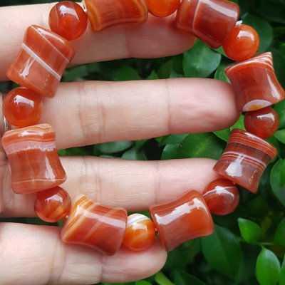 Vòng tay đá mã não đỏ kiểu Vòng hạt thống 14mm hạt tròn nhỏ Nam Nữ mệnh hoả mệnh thổ đeo ạ