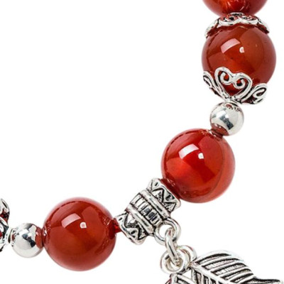 Vòng Tay Đá Mã Não Đỏ Mix Charm Lá 10mm Ngọc Quý Gemstones VT155