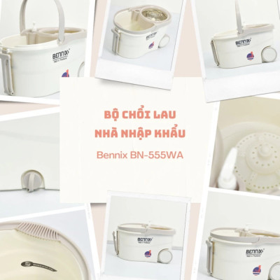 Bộ lau nhà cán Inox 304 Bennix Thái Lan BN-555WA xoay 360 có bánh xe lớn, bảo hành 12 tháng