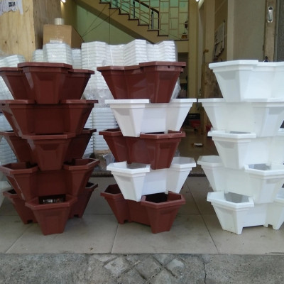 Combo 2 tháp trồng rau hữu cơ 5 tầng(1 tháp màu nâu + 1 tháp màu trắng)- hiệu quả- an toàn- tiết kiệm không gian