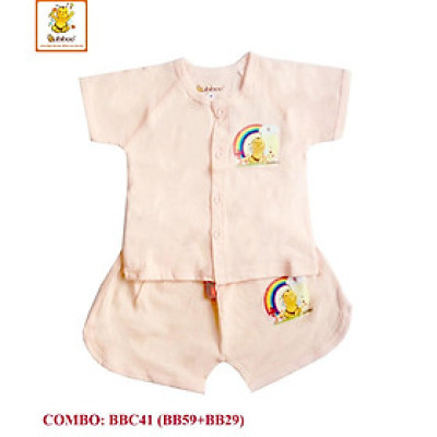Bộ sơ sinh 100% cotton thể thao màu ngắn ráp lăng BABIBOO - BBC41