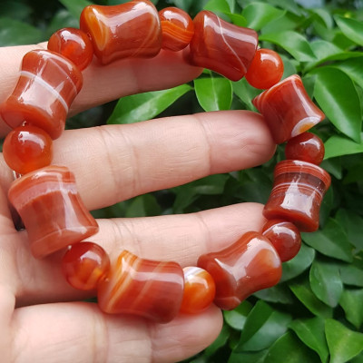 Vòng tay đá mã não đỏ kiểu Vòng hạt thống 14mm hạt tròn nhỏ Nam Nữ mệnh hoả mệnh thổ đeo ạ