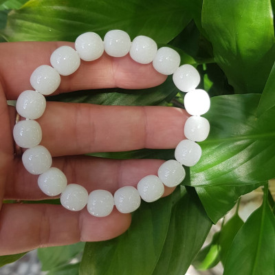 Vòng Tay Nữ Đá Ngọc Hoà Điền TRẮNG bầu Tự Nhiên Size 9li5 đẹp Màu Trắng sáng Nữ mệnh Kim Thủy Mang năng lượng tích cực may mắn tài lộc tốt công việc đeo đẹp xinh tay ạ