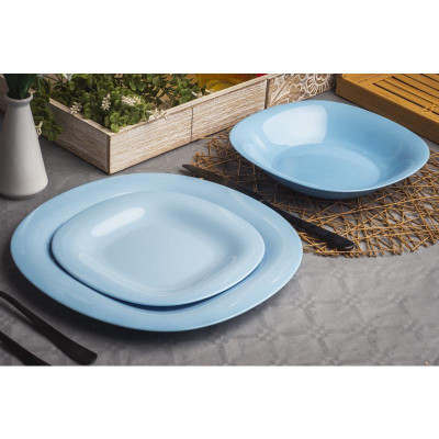 Đĩa (dĩa) thủy tinh sâu lòng Luminarc Carine Light Blue 21cm, dùng lò vi sóng, máy rửa bát - P4250*3