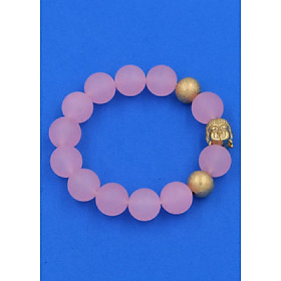 Chuỗi đeo tay Thạch Anh Hồng Phấn Mờ 14 ly - Vòng tay Phật A Di Đà inox vàng VTAHPMNLVHB14 - hợp mệnh Hỏa, mệnh Thổ - Vòng đeo tay size lớn