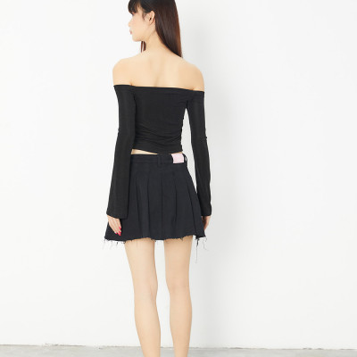 DOTTIE - Áo bẹc vai tay dài vải thun - Đen - T0679