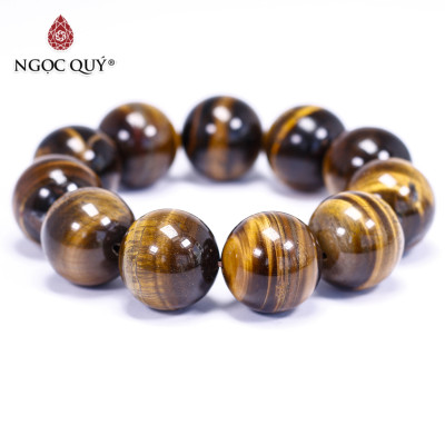 Vòng tay đá thạch anh mắt hổ vàng nâu 20mm mệnh thổ , kim - Ngọc Quý Gemstones
