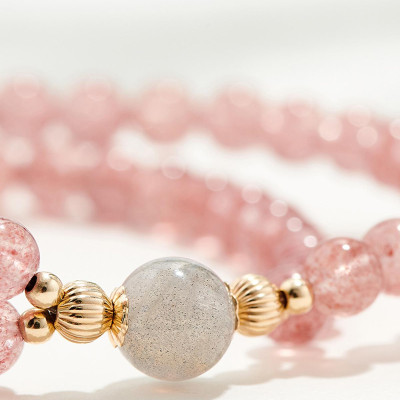 Vòng 2 line đá thạch anh dâu phối xà cừ - Ngọc Quý Gemstones