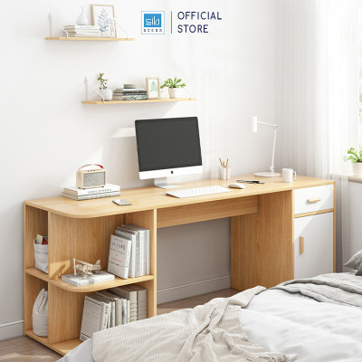 Bàn Học Tập, Làm Việc Nhiều Ngăn Đa Năng Màu Trắng Phối Vân Gỗ Sồi Thương Hiệu SIB Decor BLV74