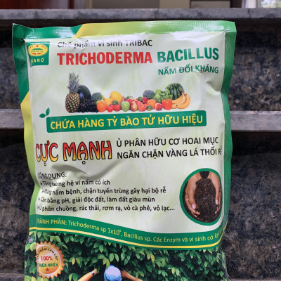 Combo 5 gói Chế phẩm vi sinh Trichoderma TRIBAC. Nấm Đối Kháng cực mạnh. Ngăn chặn tuyến trùng, nấm bệnh gây vàng lá thối rễ. Ủ phân chuồng hoai mục