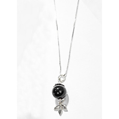 Dây Chuyền Mặt Đá Obsidian Phối 3 Lá Bạc Ngọc Quý Gemstones