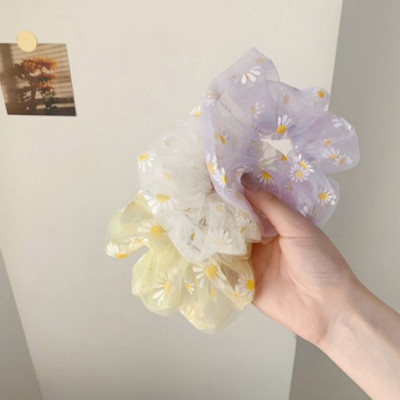 Combo 4 dây cột tóc vải Scrunchies vải lưới hoa cúc