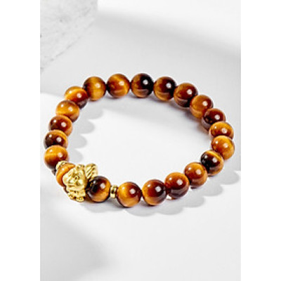 Vòng Tay Phong Thủy Đá Mắt Hổ Vàng Nâu Phối Charm Tuổi Dậu Bạc Mạ Vàng 24K (8mm) Mệnh Thổ, Kim Ngọc Quý Gemstones