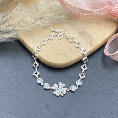 Vòng Tay Lắc Tay Nữ Bạc Ta Cỏ 4 Lá Đính Đá BẠC HIỂU MINH LTU614