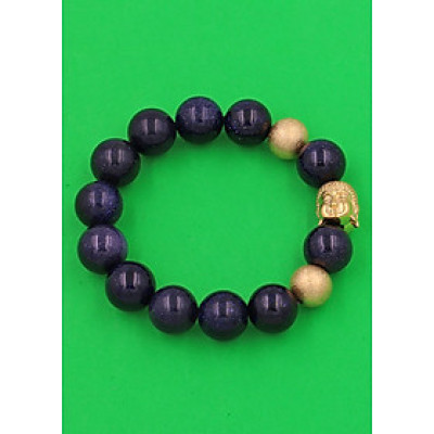 Chuỗi hạt đeo tay Đá Lam Sa 14 ly - Vòng tay Phật A Di Đà inox vàng VLSNLVHB14 - hợp mệnh Thủy, mệnh Mộc - Vòng đeo tay size lớn