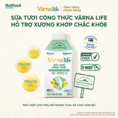 Thùng Thực phẩm bổ sung Värna Life sữa tươi công thức (Xanh) (12 Hộp x 200ml)