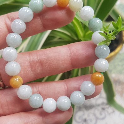 Vòng chuỗi đá Cẩm Thạch tự nhiên trắng huyết tam tài 8mm bóng đẹp Màu trắng bóng xanh vàng nữ đeo rất xinh đẹp xinh tay may mắn Vòng đá cẩm thạch tự nhiên tốt cho sức khoẻ công việc ạ