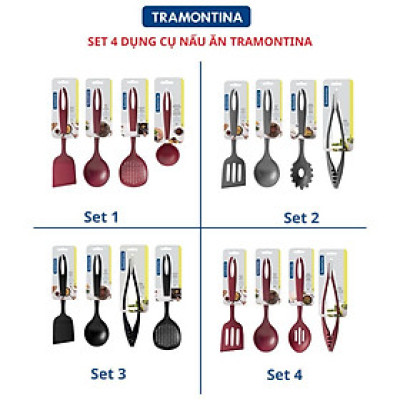 Set 4 Dụng Cụ Nấu Ăn Muôi Vá Xẻng Tramontina Bằng Nhựa PA An Toàn Cho Sức Khỏe Chịu Nhiệt SX Brazil