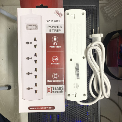 Ổ cắm điện đa năng thông minh tự ngắt Huntkey SZM401 - 2500W chính hãng, 4 lỗ 3 chân dài 1.5m- hàng chính hãng