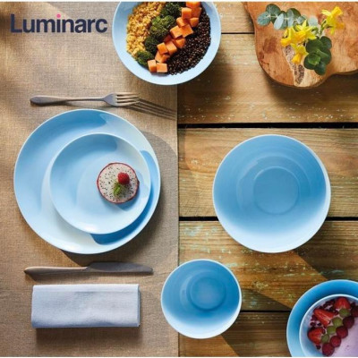 Bộ bát đĩa (tô, chén, dĩa) thủy tinh Luminarc Carine Blue 12CT - DW 12E, dùng lò vi sóng, máy rửa bát | Hàng chính hãng