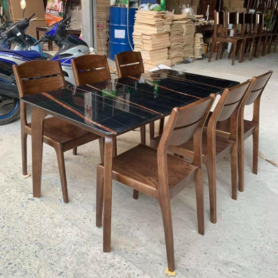 Bộ bàn ăn 6 ghế gỗ sồi đen nhận hàng trước khi thanh toán