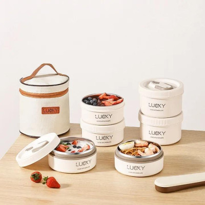 [KoSuyTu] Hộp Cơm Giữ Nhiệt  Lucky 2 Lớp 3 Tầng Rời - Chất Liệu Inox 304 - Tặng Kèm Túi Thìa Dĩa