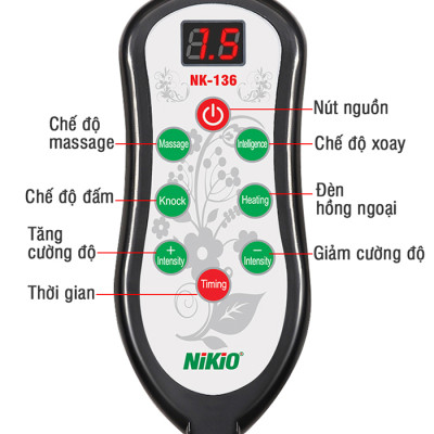 Máy (Gối) Massage Đấm Bóp Cổ Vai Gáy Nikio NK-136DC - Xoa Bóp Con Lăn Kết Hợp Hồng Ngoại, Hỗ Trợ Mát Xa Lưng, Đùi, Tay, Giảm Đau Nhức Toàn Thân - Pin Sạc Không Dây Tiện Lợi