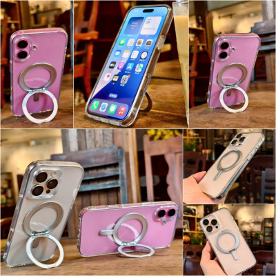 Ốp lưng cho iPhone 17 Pro Max / 17 Pro / 17 Air / 17 / 16 Pro Max - 16 Pro - 16 Plus - 16 hiệu WI WU MCC-201 nhựa cứng trong viền dẻo + vòng nam châm kiêm giá đỡ - Hàng chính hãng