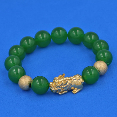 Chuỗi đeo tay Thạch Anh Xanh Lá 12 ly - cẩn Tỳ Hưu Phong Thủy inox vàng VTAXLTHHBV12 - hợp mệnh Hỏa, mệnh Mộc