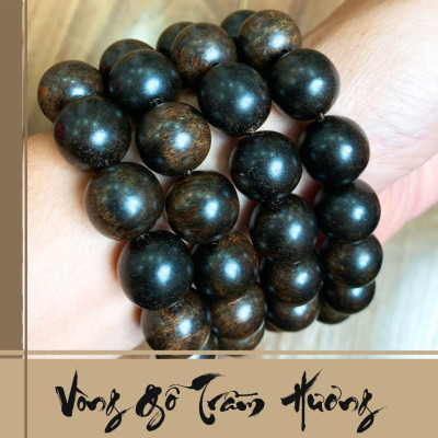 Vòng TRẦM HƯƠNG đen tự nhiên VIP 14 li, Vòng đeo tay thơm vĩnh viễn TOÀN QUỐC