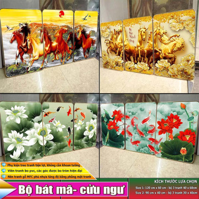 Bộ tranh treo tường 3 tấm trang trí phòng khách, phòng ngủ phong cách mỹ thuật hiện đại chất liệu cán pvc gương:4435L15S