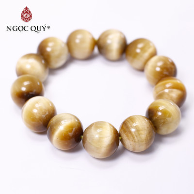 Vòng tay trơn đá thạch mắt hổ vàng tâm size hạt 16mm mệnh thổ , kim - Ngọc Quý Gemstones