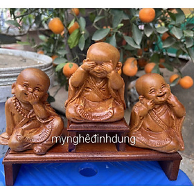 Bộ tượng tam không bằng gỗ bách xanh thơm nức kt cao 9cm