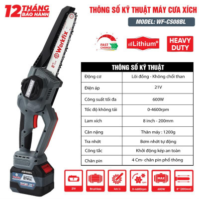 [Có Tự Động Tra Nhớt] Máy Cưa Pin 8 Inch Workfix Cầm Tay - WF-CS08BL - Tốc Độ Cưa 4m/s - Không Chổi Than Cao Cấp - Chân Pin Phổ Thông Pin 15 Cell 21V/6Ah - Bao Hanh Chinh Hag