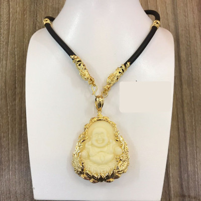 Dây Chuyền Mặt Phật Di Lặc Đá Vàng Tự Nhiên + TẶNG LÁ BỒ ĐỀ MAY MẮN TÀI LỘC ĐỂ VÍ ĐIỆN THOẠI