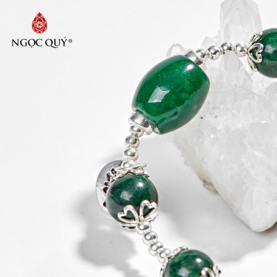 Vòng Đá Cẩm Thạch Sơn Thủy Phối Lu Thống & Charm Hoa Sen Mệnh Hỏa, Mộc Size Hạt 10mm - Ngọc Quý Gemstones