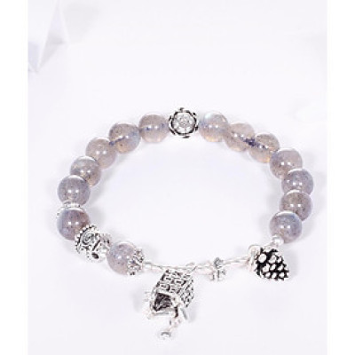 Vòng tay đá xà cừ mix quả thông bạc hạt đá 7.5mm mệnh thủy, kim - Ngọc Quý Gemstones